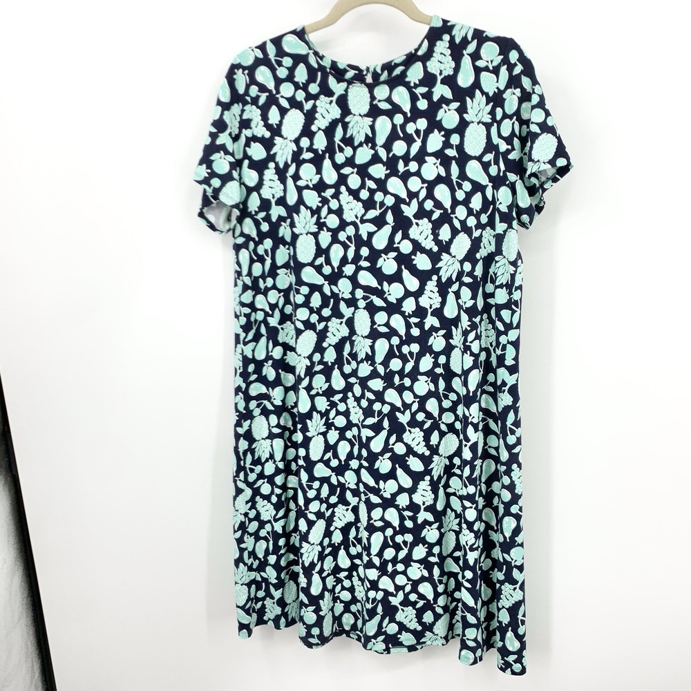 J Jill Wearever Collection Women Size Medium Dress Blue Fruit Print Shift Jersey